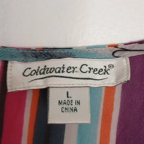 Coldwater Creek Silk Stripe & Floral Sheer Tunic Top - Picture 3 of 11